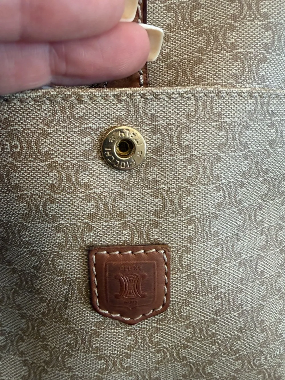 Celine Authentic Beige Crossbody Bag with Tan Leather Trim - Picture 7 of 15